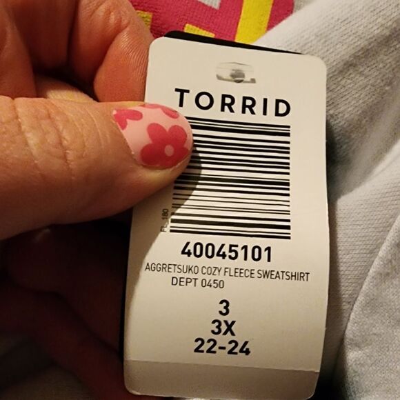 3X 22W 24W Torrid Black Pink Aggretsuko Sanrio Cozy Fleece Sweatshirt Tiedye NWT - Picture 7 of 7